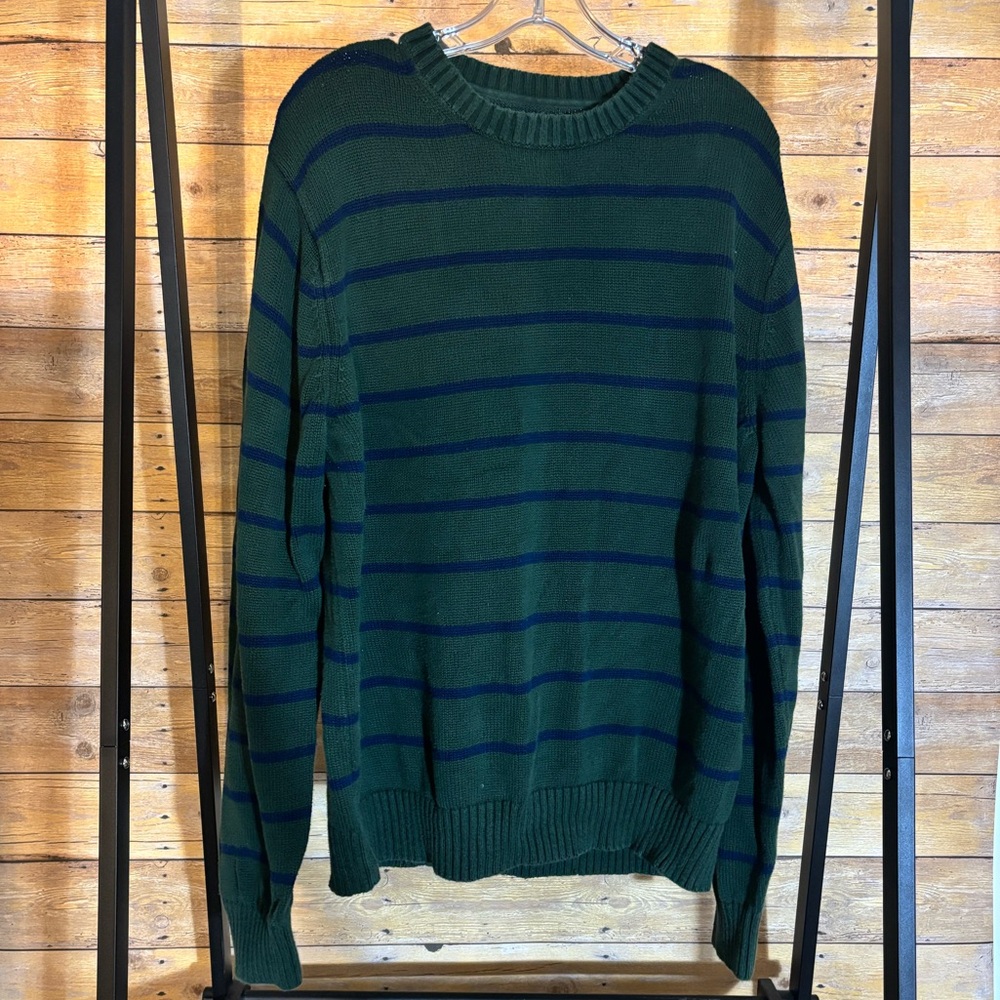 Green and Blue Striped Men's Sweater